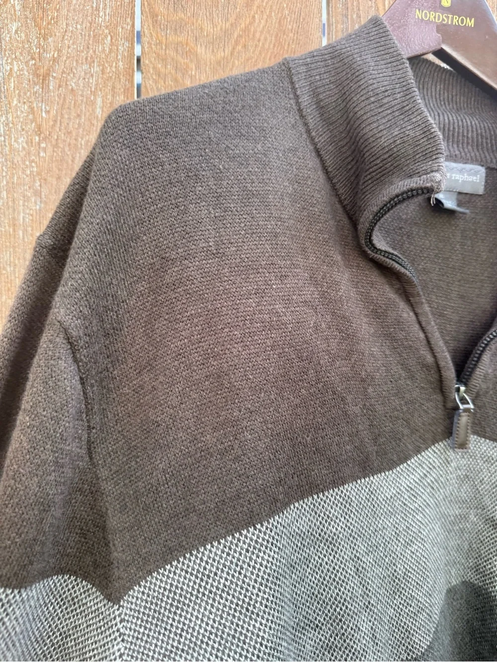 Tricots St Raphael Men's Brown Gray Striped Quarter Zip Acrylic Sweater Size XL